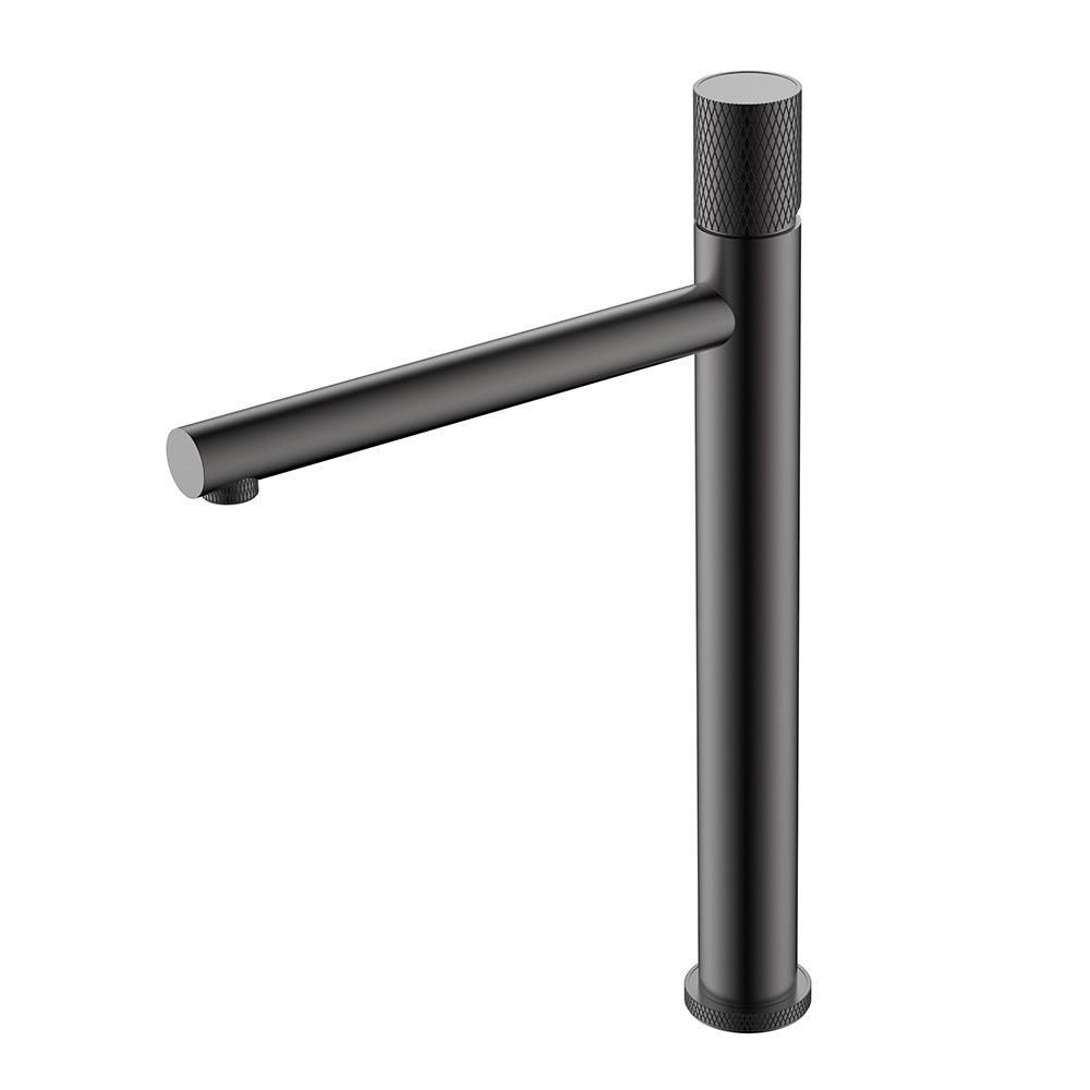 Gunmetal hoher Waschbeckenstahlhahn mit Knurlinggriff