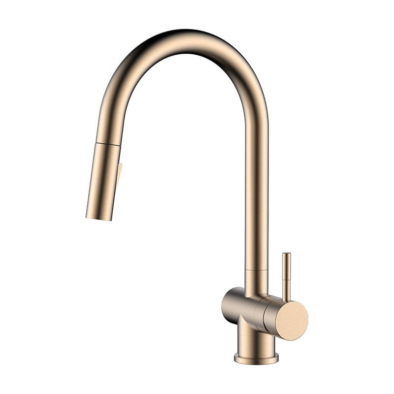 Edelstahl-Roségold-Insel-Spülbecken-Wasserhahn mit Sprüher