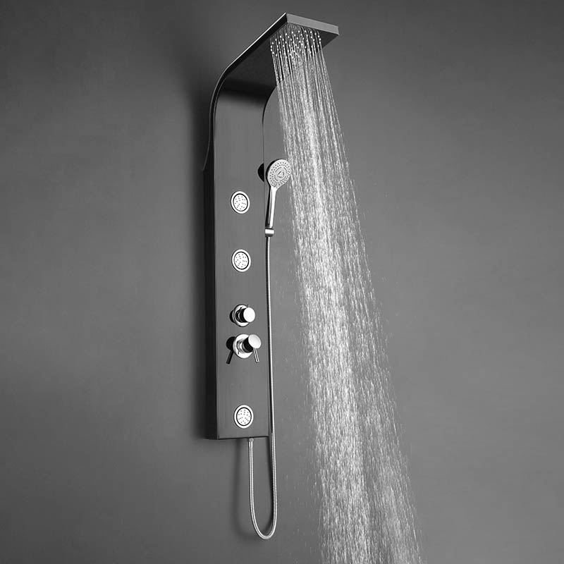 Mattschwarzes Duschtuchpaneel mit Wannenauslauf und Bodyjet
